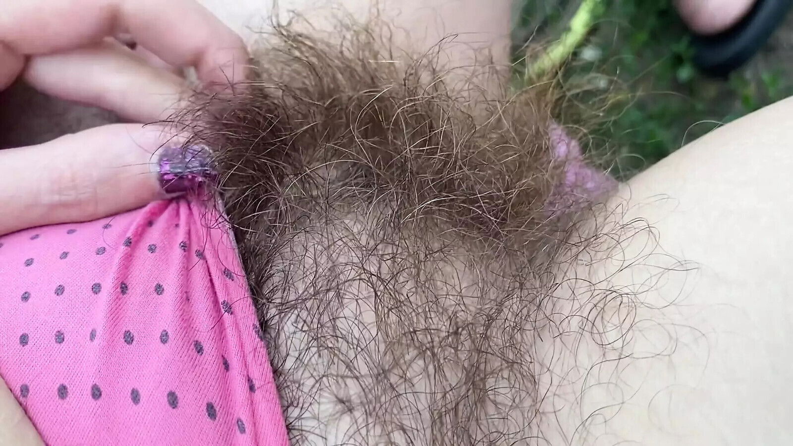 Super Hairy Pussy Panties Closeup Outdoor