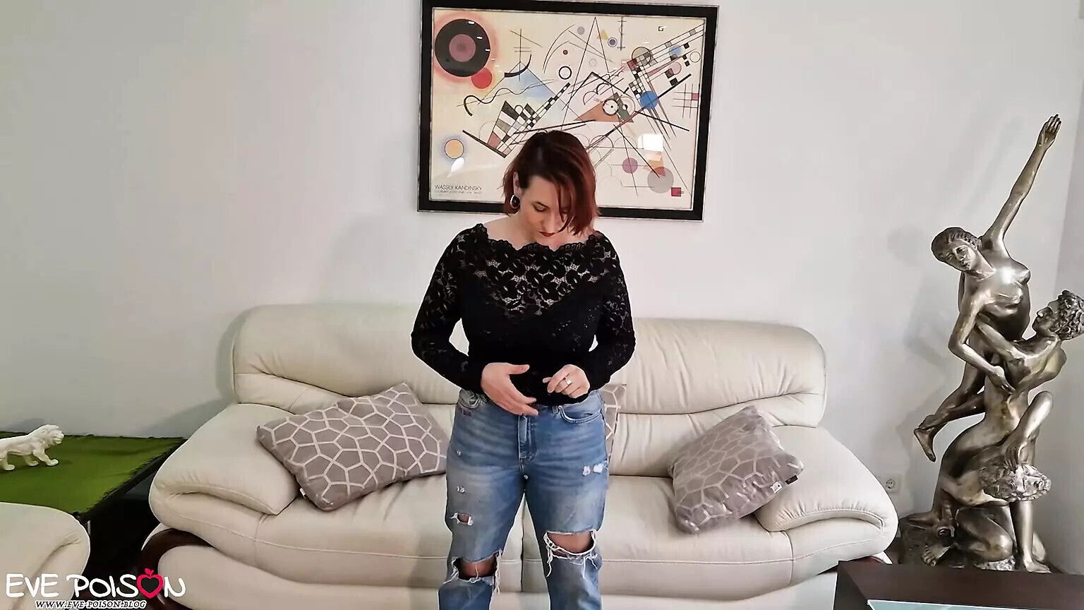 Chubby redhead loves rubbing clit pressing hard nipples