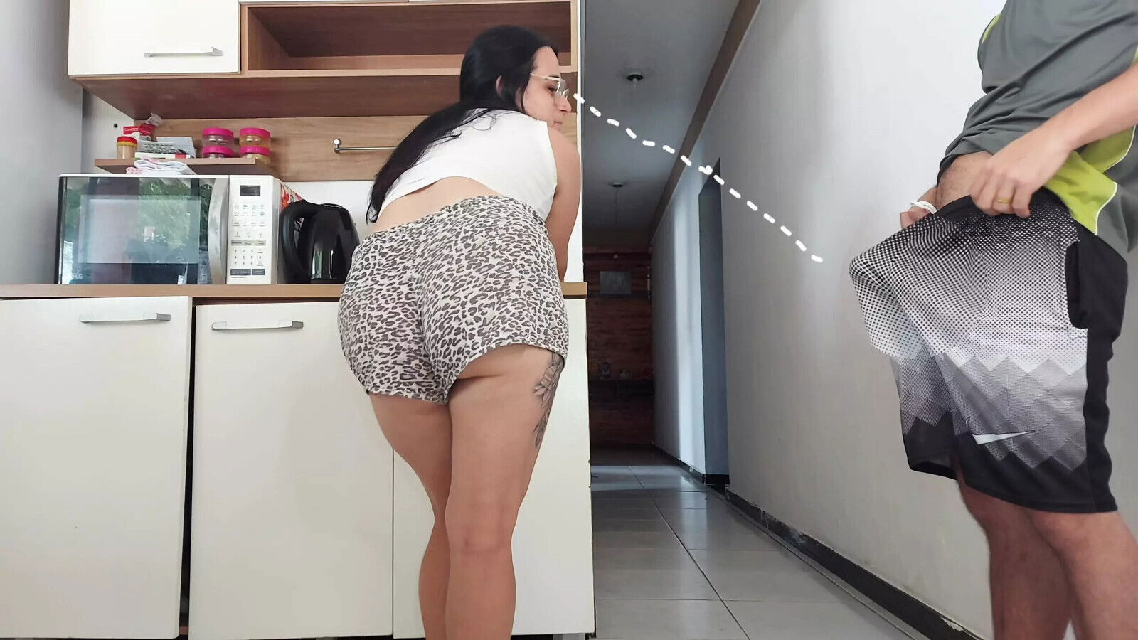 risky sex, while husband shower with friend, almost caught