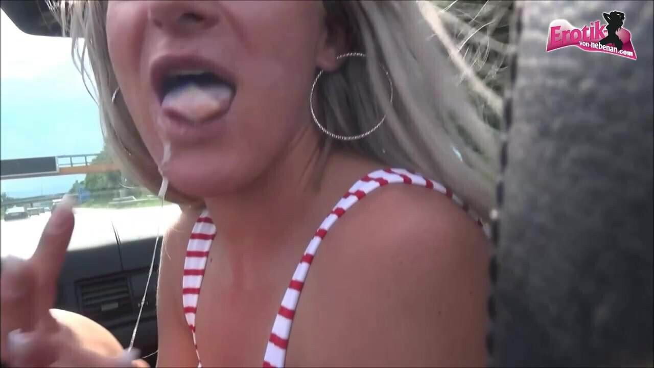 BLOWJOB AT GERMAN FREEWAY - PUBLIC AMATEUR TEENAGER 