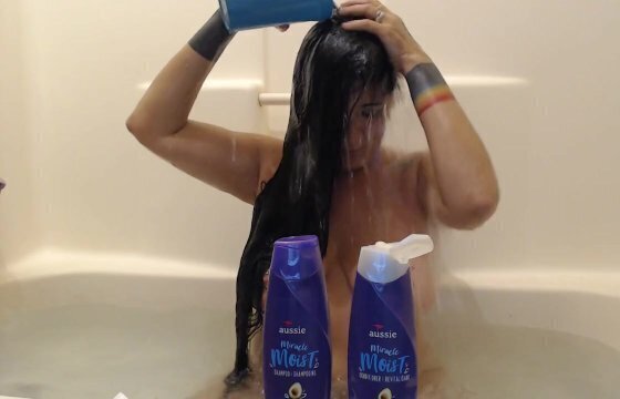 Washing Lathering Long Black Hair