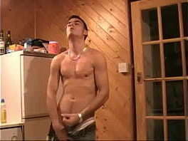 HOT Brit guy Stevo piss own arse, wank and cum huge load