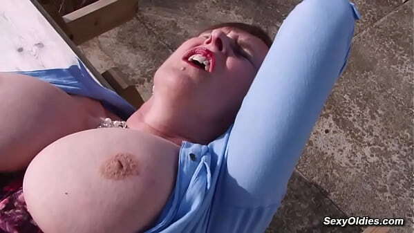 Hairy huge granny Allison outdoors solo fingers toys pussy