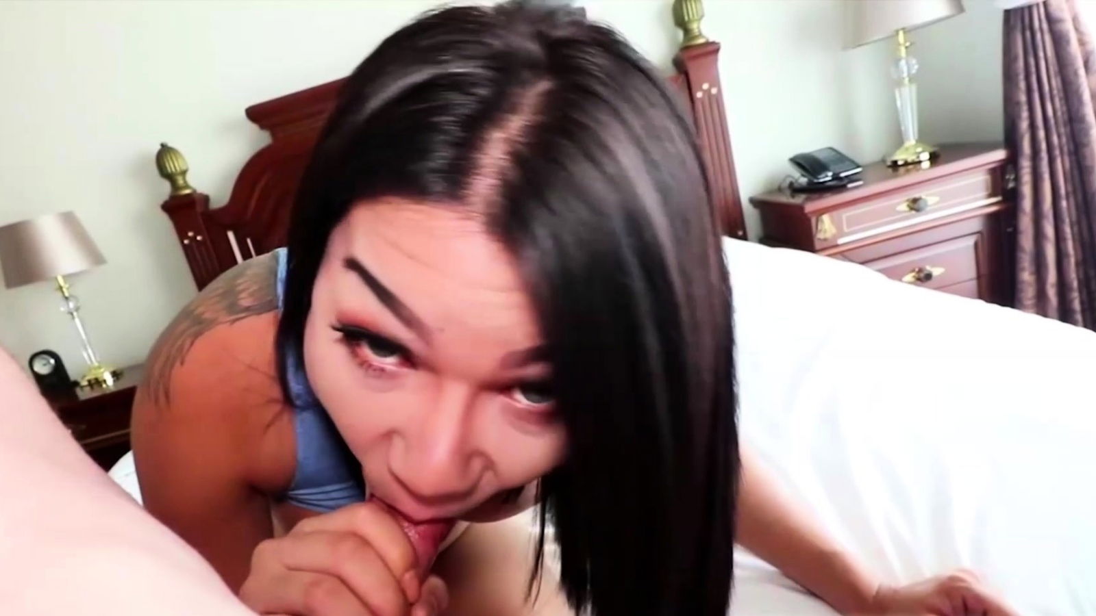 Sensual blowjob bareback fuck with ladyboy