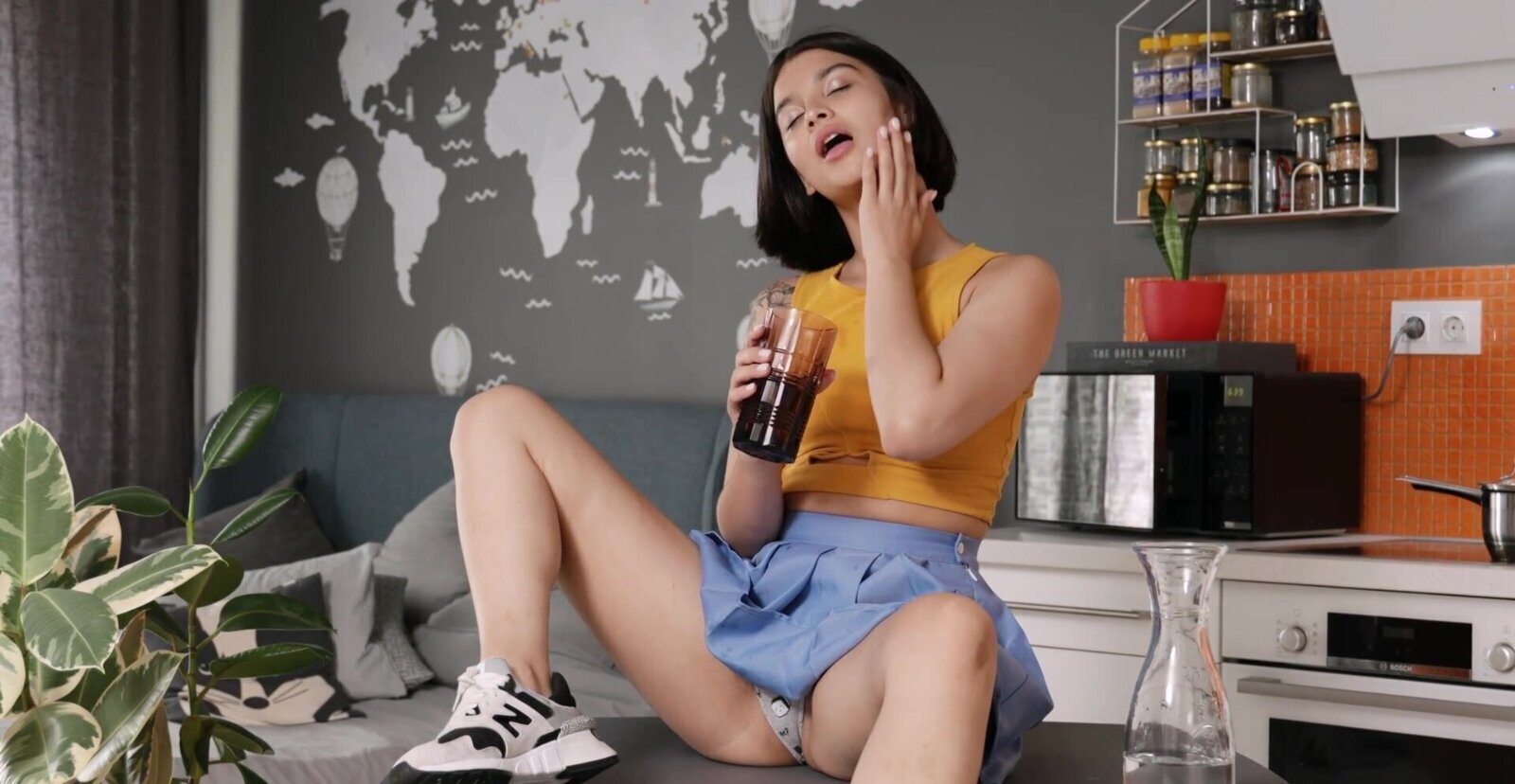 Fine brunette plays with pussy through undies sensual home solo