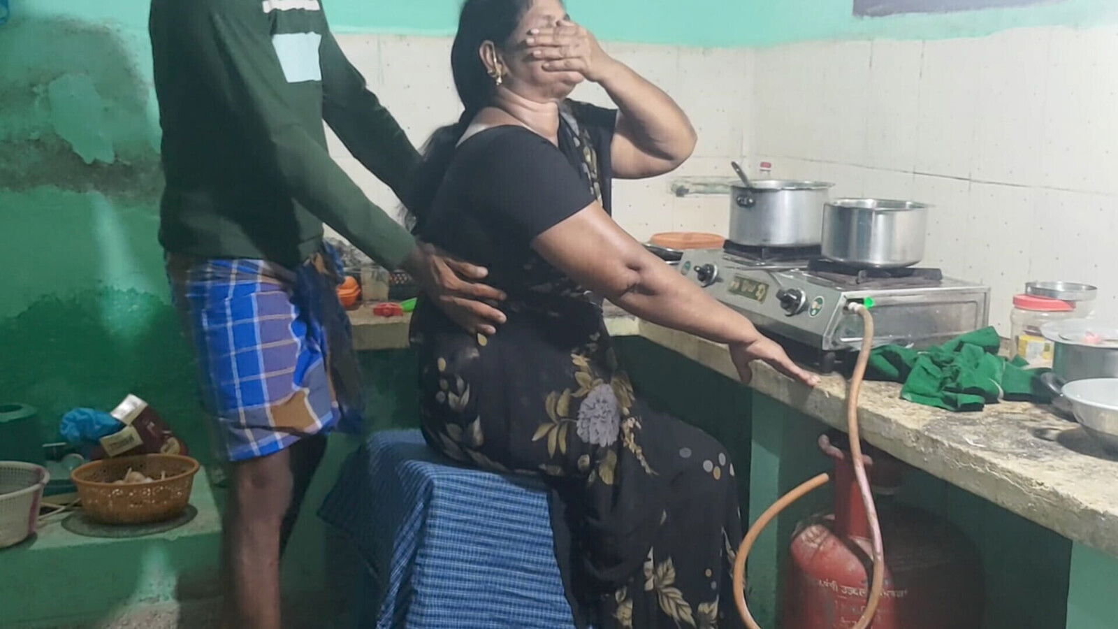 Step mother cooking kitchen with