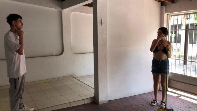 stepsister doing housework fuck her, porn Spanish, Latina