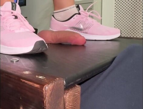 Bestie cannot enough Pink Nike Trainers stomping cock.
