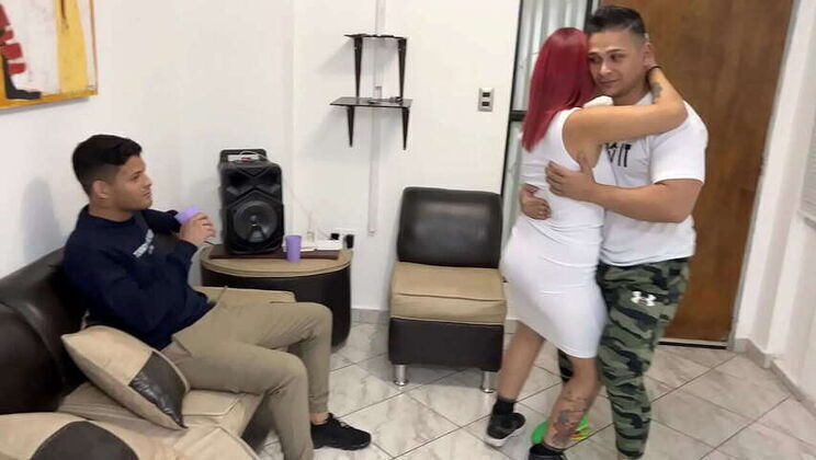 Dancing with buddy's wife, sneaked creampie while caught action