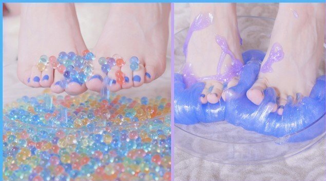 Footfetish teen girl play orbeez slime after school Siberia
