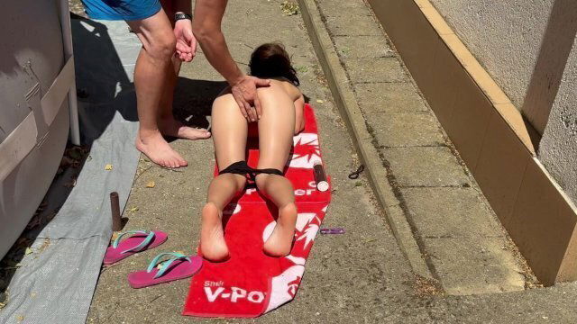 Amateur Latina Massage from Pool Public almost caught neighbors