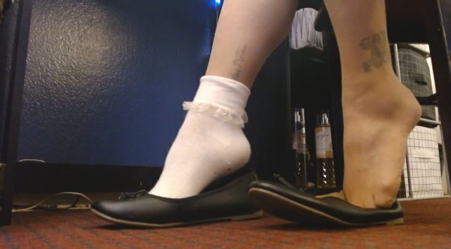 Closeup Ruffled Socks Pantyhose Ballet Flats Tease