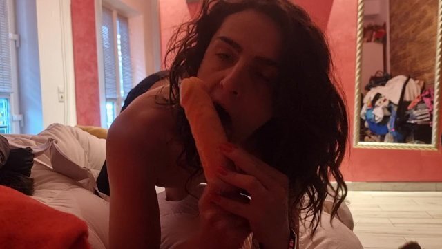 Long hungry suck favorite dildo