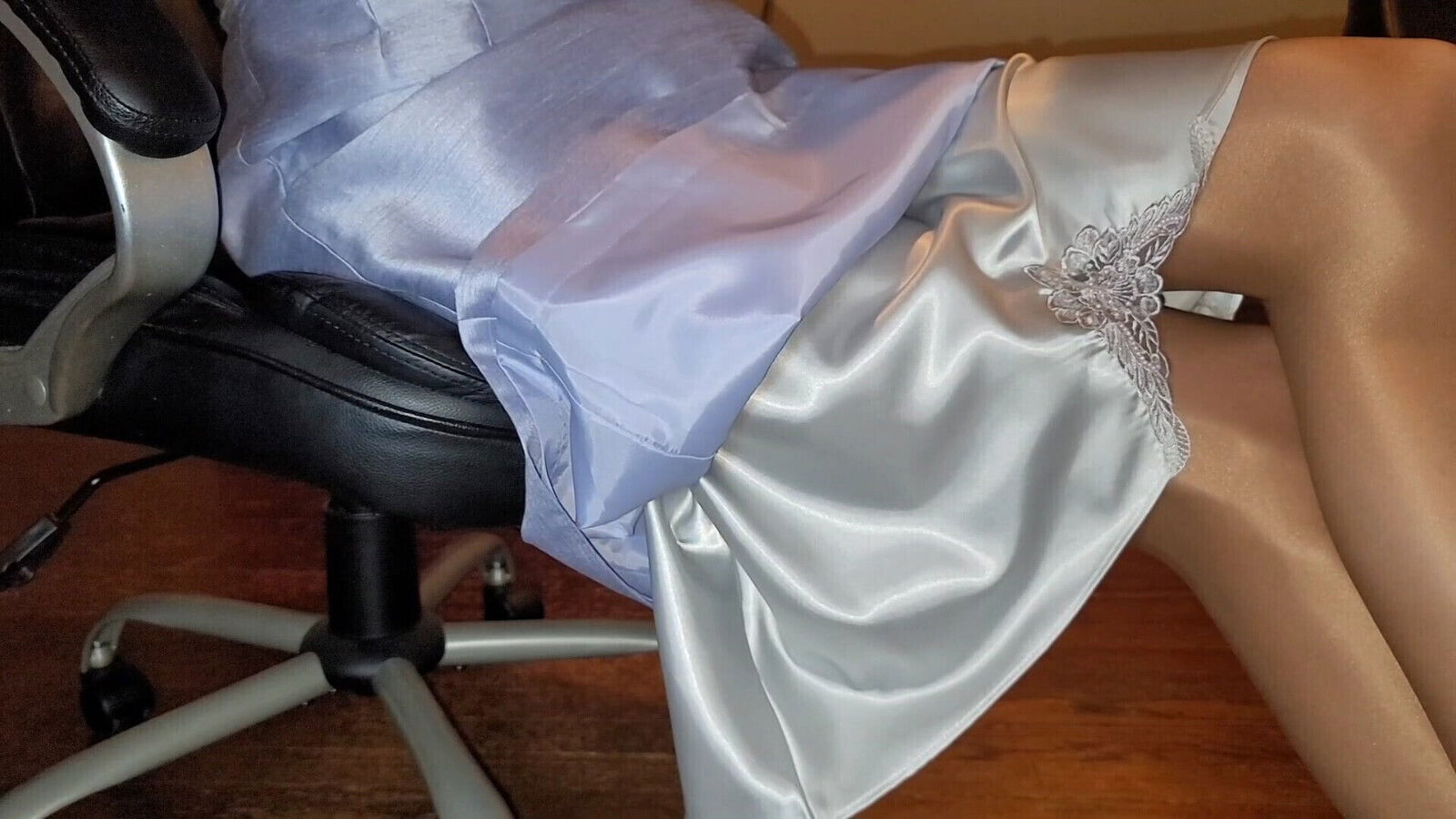 Liquid satin slip underneath skirt