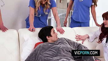 Busty MILF doctors nurses gangbang with virgin patient