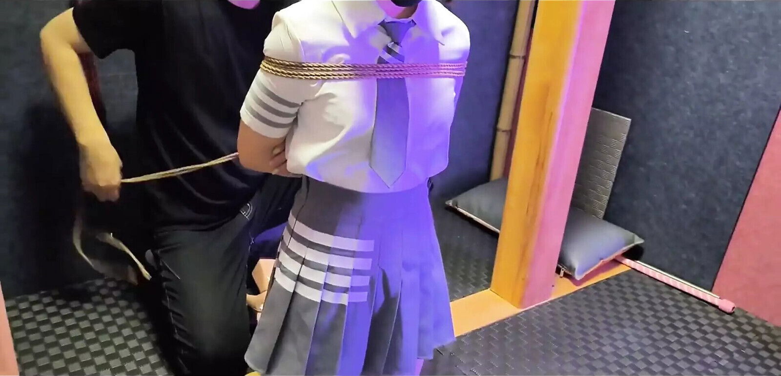 Short Skirt Girl's Chest Pinching Humiliation