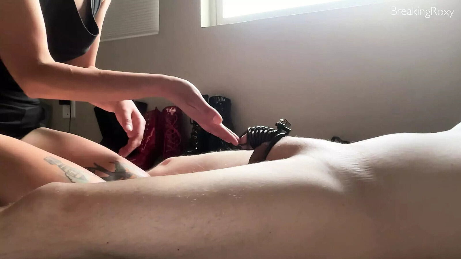 Femdom Roxy's Slaves First Chastity Teased Denied