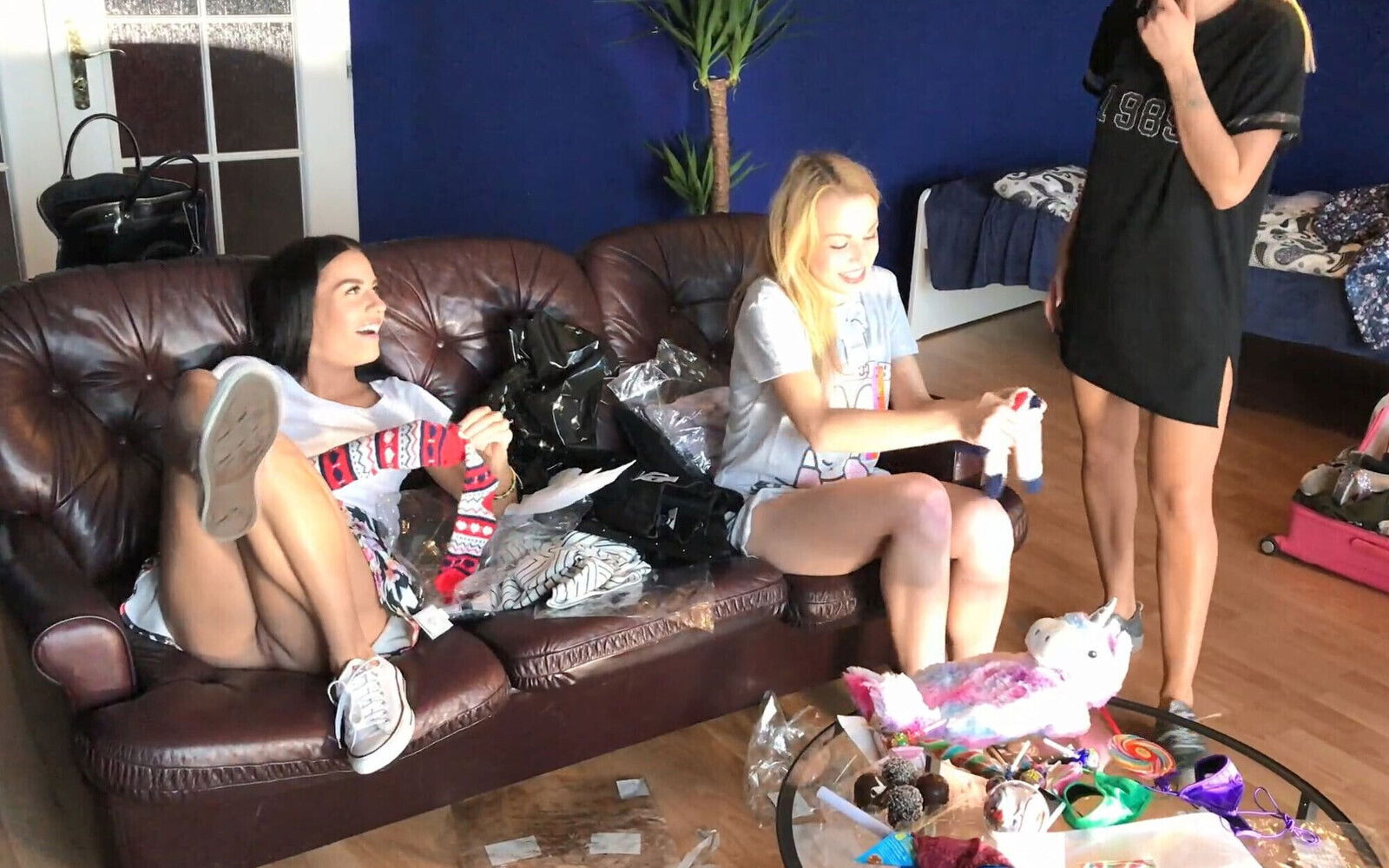 Horny Petite College Girls Throw Sexy Lingerie Thongs Haul Party with Their Best Friends Show Pussy