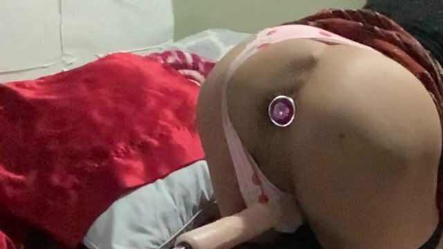slut playing with butt plug drooling while being fuck machine full speed🕹