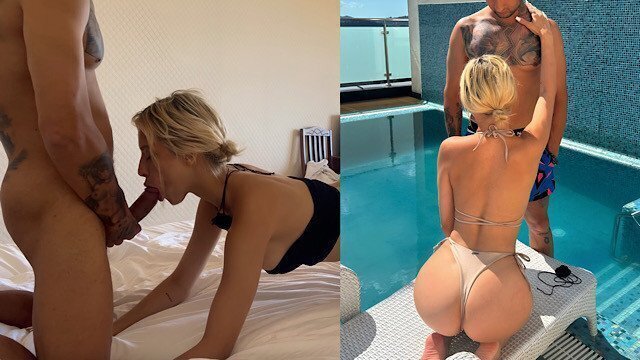 BLONDE CHEATS HUSBAND WHILE POOL