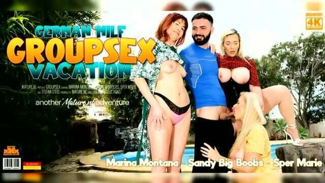 Marina Montana Sper Marie Sandy Boobs Three German MILFs have outside groupsex party under with lucky