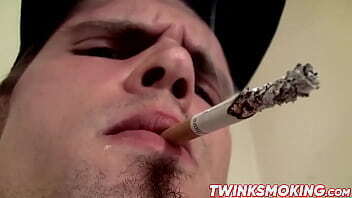 Horny twink Nolan smoking Marlboro stroking