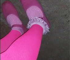 Pink frilly socks pink flats pink pantyhose