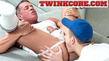 Dylan Tides rock hard goes inside Tyler Saint hole. Tyler rises into full erection. Dylan strips Tyler jockstrap, Tyler know Tyler legs Dylan tongue massaging Tyler hole