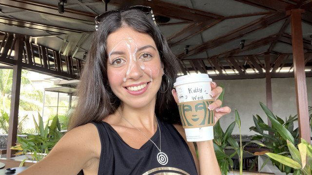 Blowjob Public Toilet Starbucks Cumwalk drinks coffee with face among people