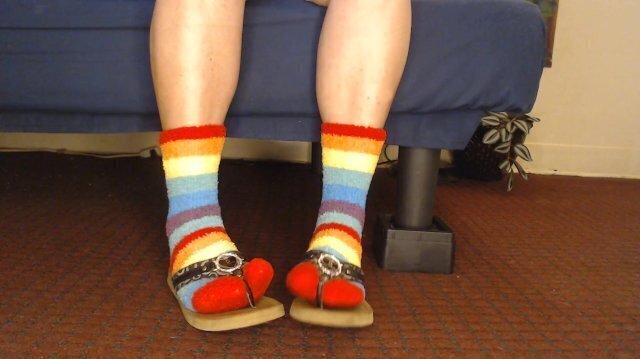 Fuzzy Rainbow Socks Guess Leather Flip Flops
