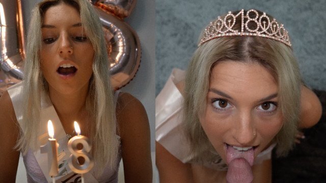 Year College Girl Celebrates Birthday Giving Blowjob Getting Facial