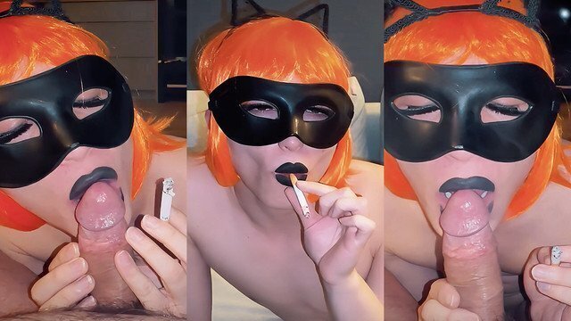 Smoking slut deepthroats step-daddy