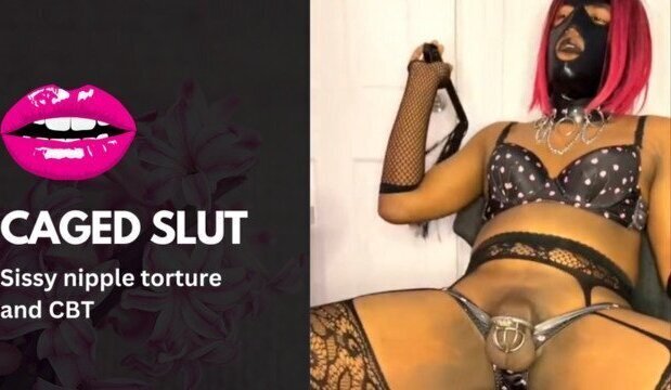 Chastity Caged Slut Lingerie Punished Nipples