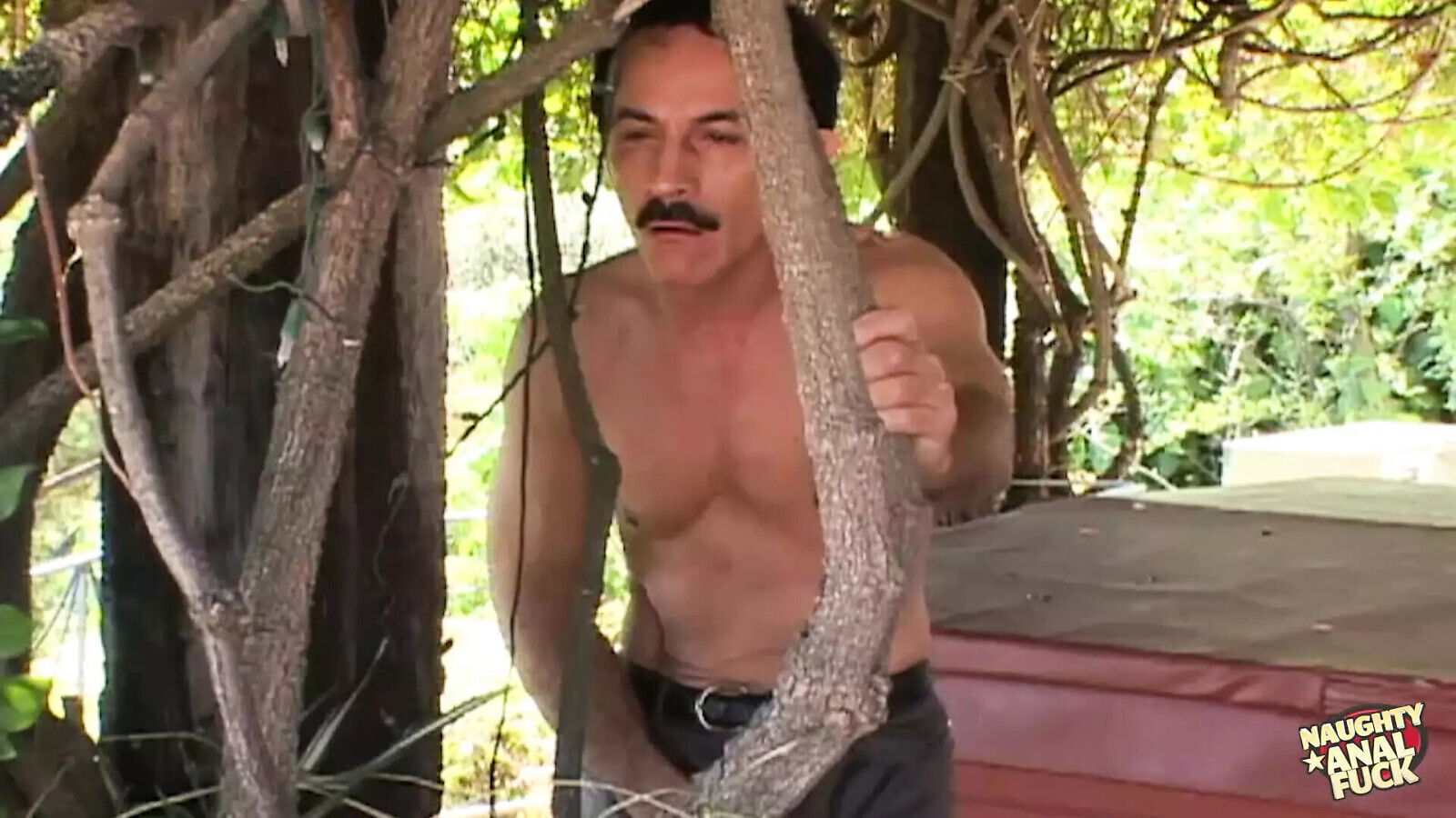 Slutty brunette invites peeping gardener over takes outdoors