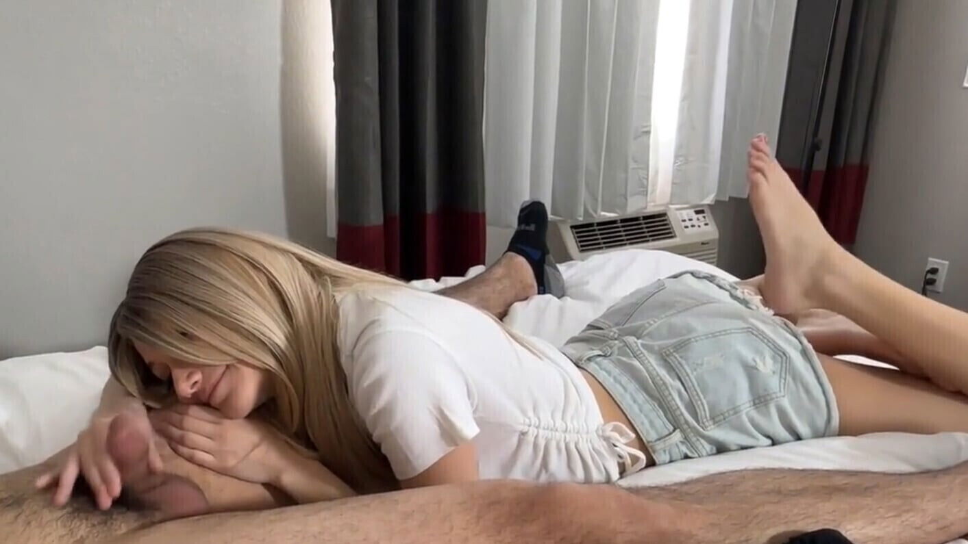 Sexy blonde sucks small dick tries ride fails miserably