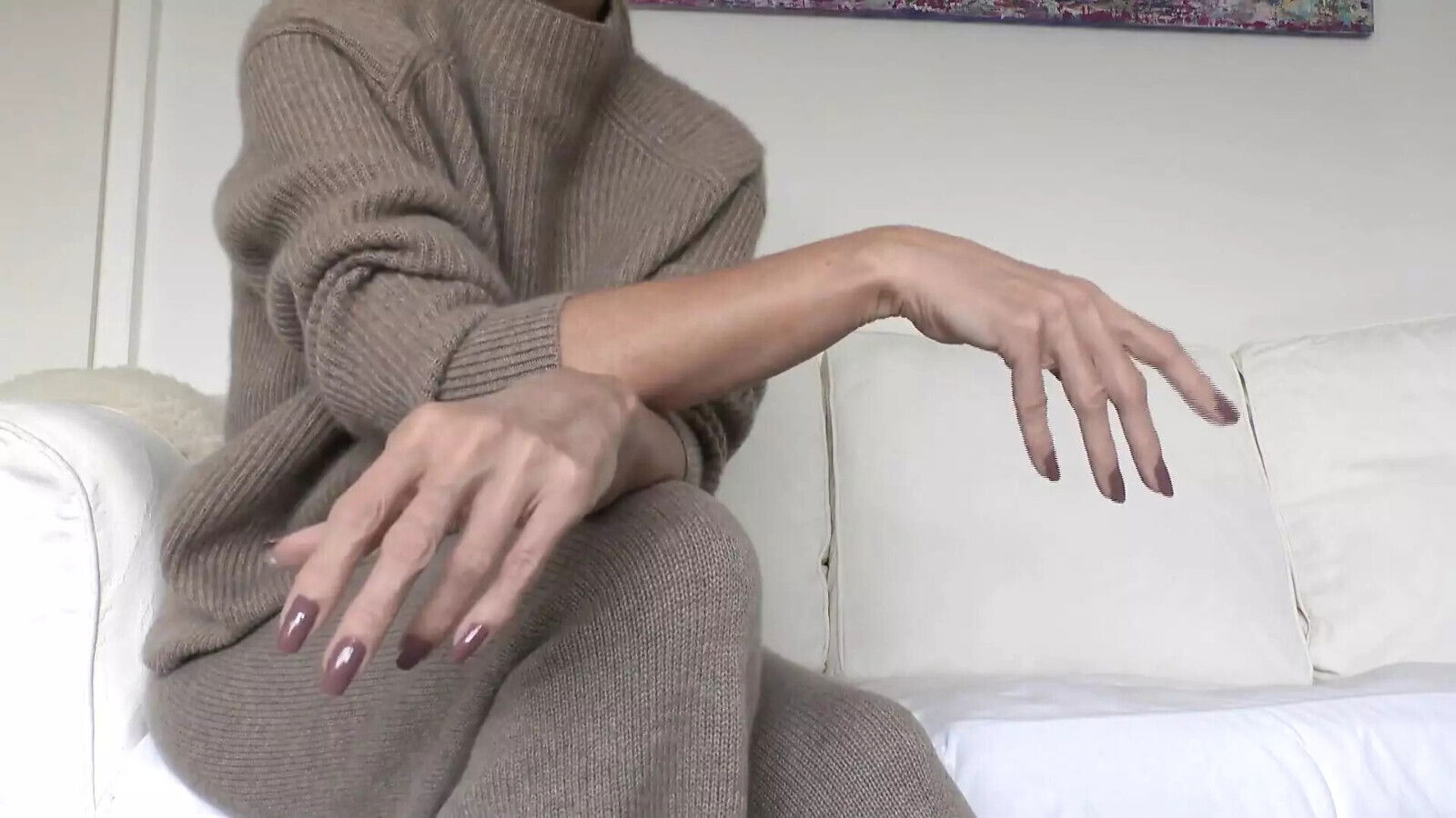 Lady Victoria Valente Cashmere Knit Outfit, Beautiful Hands, Cocoa Fingernails, Close-ups,
