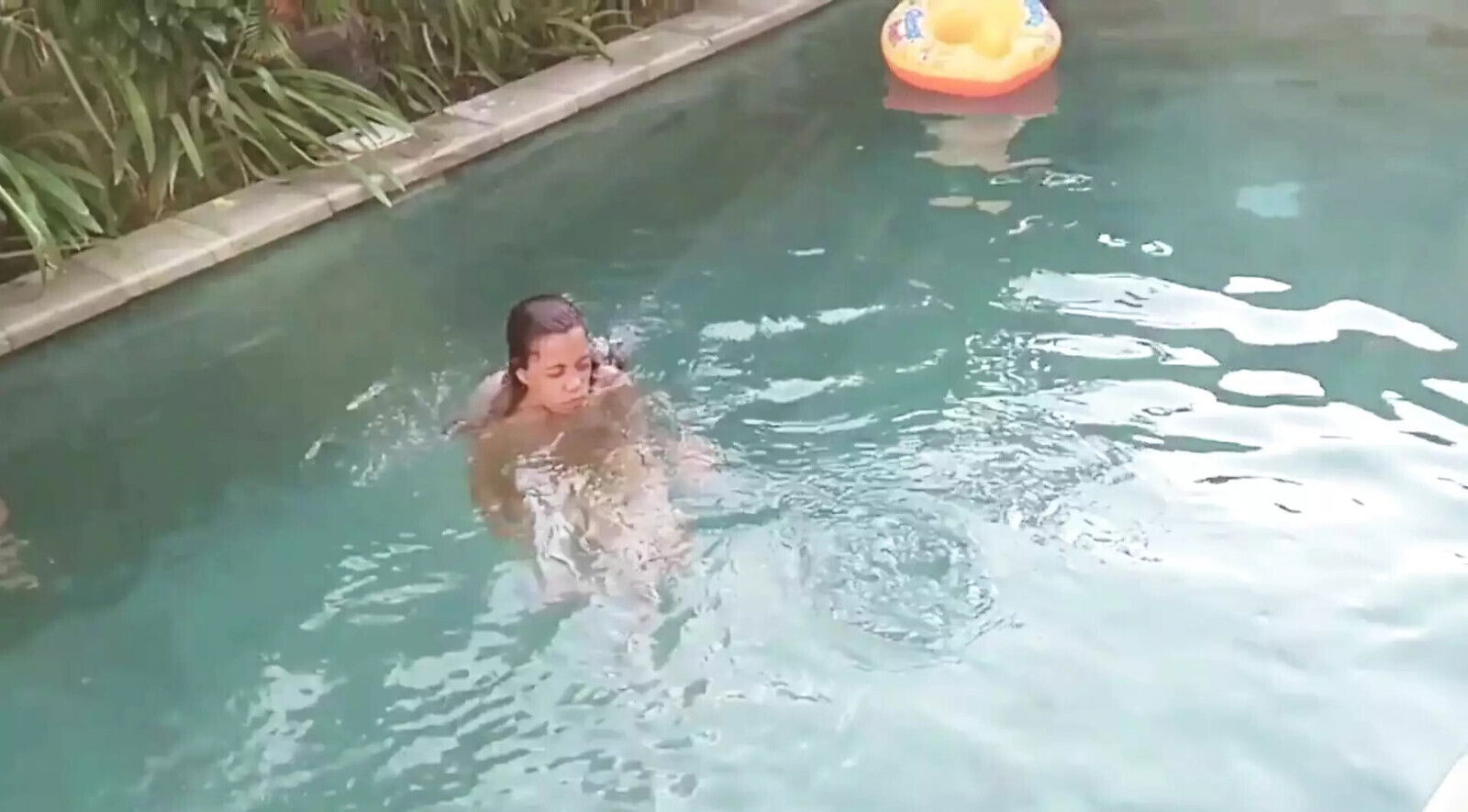 Filipina wife, enjoying nudism naturism body freedom, private pool villa