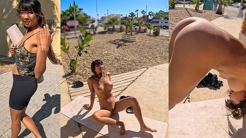 totally naked park yoga routine Asian Latin DaringKiara Exhibitionist Risky Public Nudity Challenge