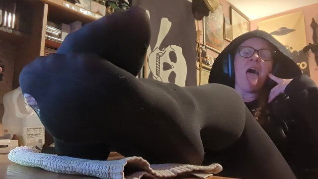 Feet Husbands Desk While Worship Them