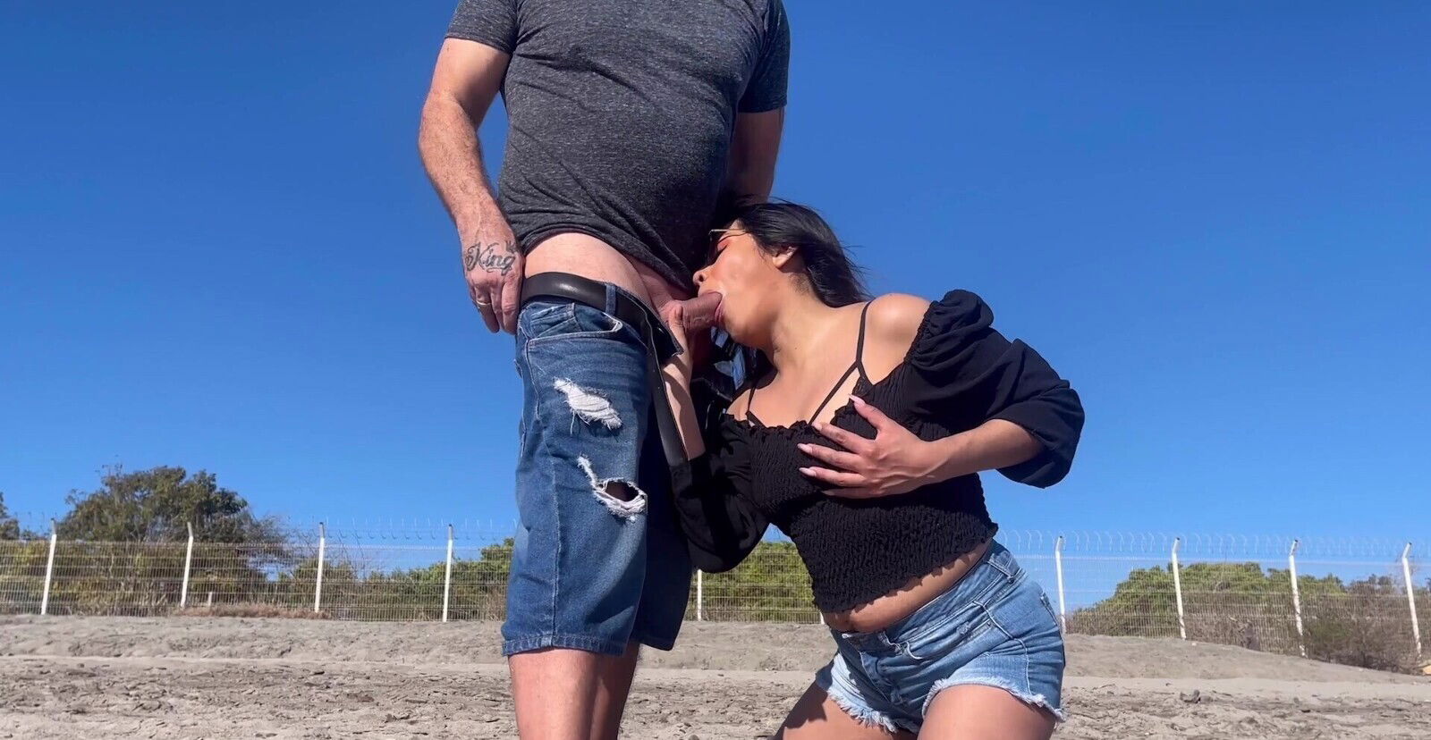 Brunette girlfriend enjoys while sucking Nataly Roux