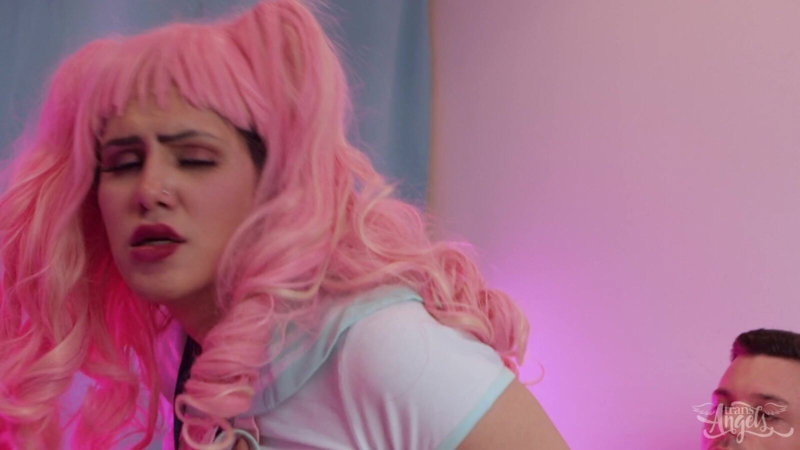 Kinky Pink Haired Shemale rides Lover Sign Cosplayer Nate Rose