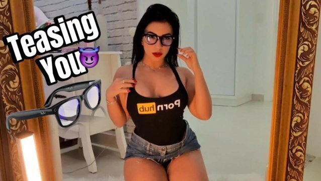 Sexy latina teasing front mirror filming with Meta Smart glasses