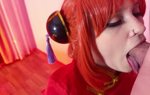 Kagura doing blowjob Gintama cosplay