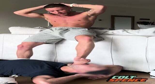 Jock Colt Spence Kicks, Ballbusts Dominates Blindfolded Sole MateLA