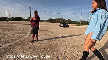 Hot naked girlfriend asks a stranger for directions and shows off her body in public