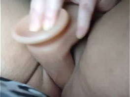 BBW takes two dildos. One in her ass and a thrusting dildo in her pussy