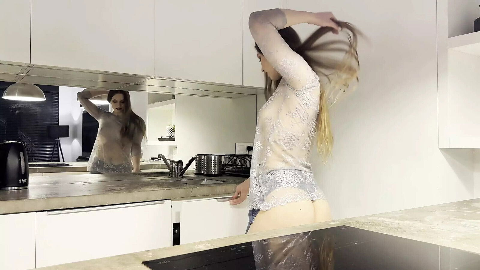 Fitness Model Tight Pussy Natural Girl comes Yoga tretching Sports Shooting turns into Handjob Scene Fake Director