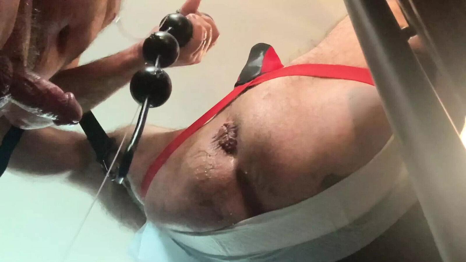 Hubby uses silicone balls hole. Bareback Fucks with cream breeding some fisting