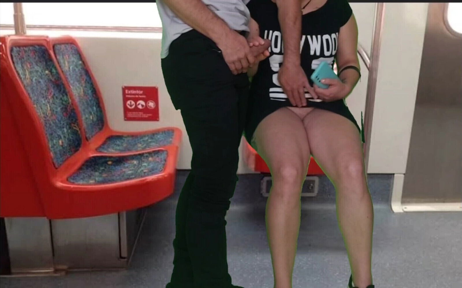 girl dress without panties train gave stranger handjob blowjob public