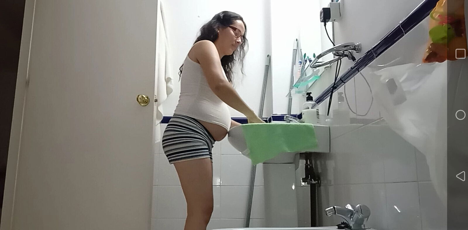 Stepmom fucked weeks pregnant shares room stepson forgot shower.